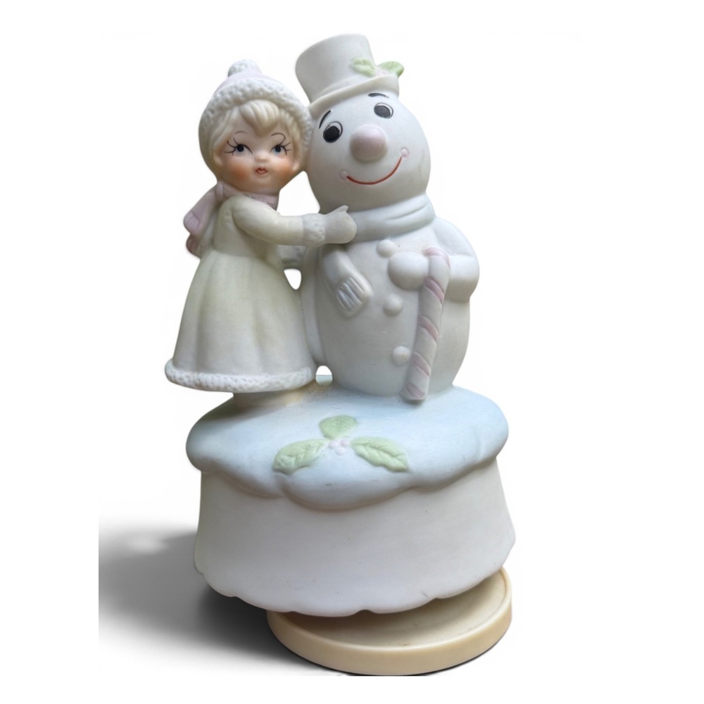 Vintage Musical Snowman and Girl Bisque Ceramic | Enesco Christmas